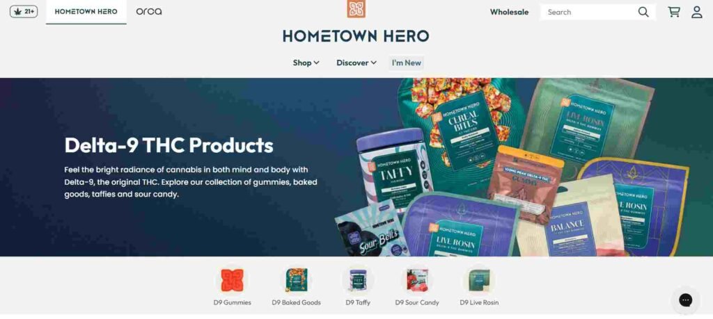 Hometown Hero website's Delta 9 THC page screenshot