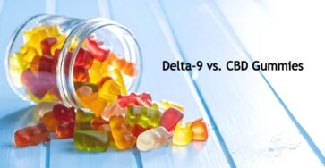 Image of a box of gummies and a text written "Delta 9 vs. CBD Gummies"