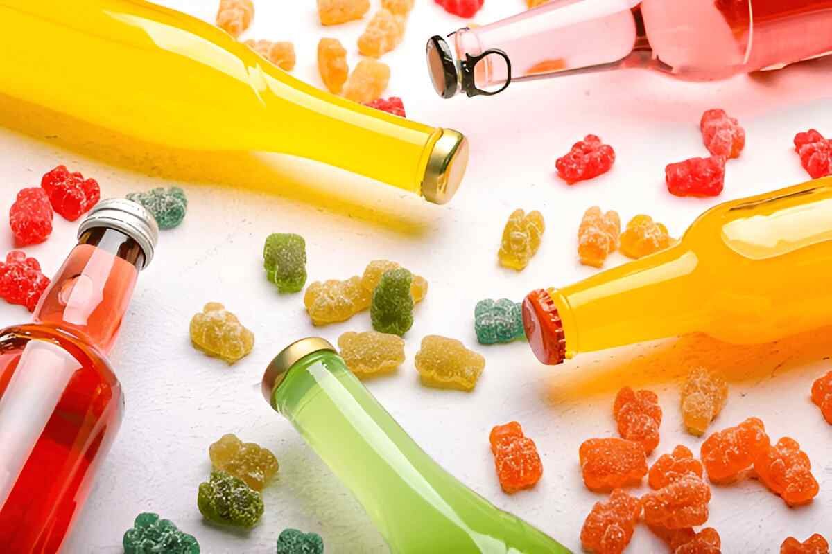 Image containing a few bottles of Delta-9 Drinks and some Gummies