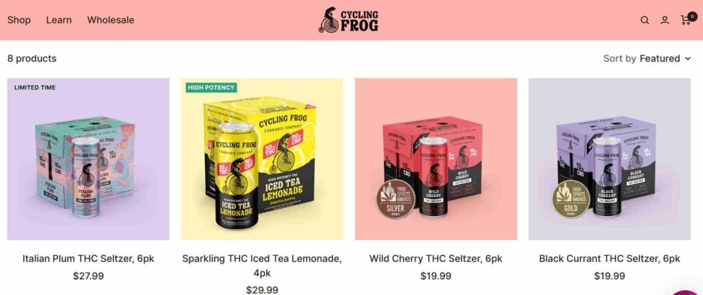 Cycling Frog Website's THC Drink Homepage screenshot