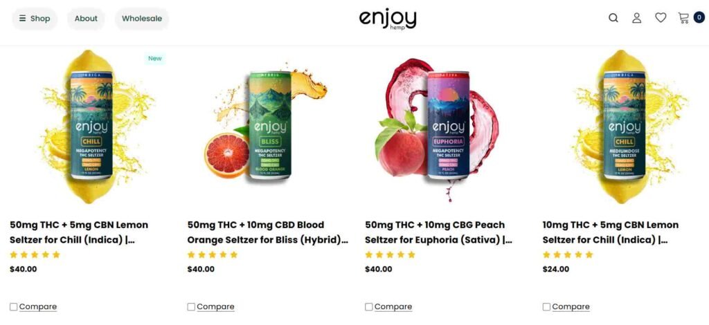 Enjoy Hemp Website's THC Drink Homepage screenshot